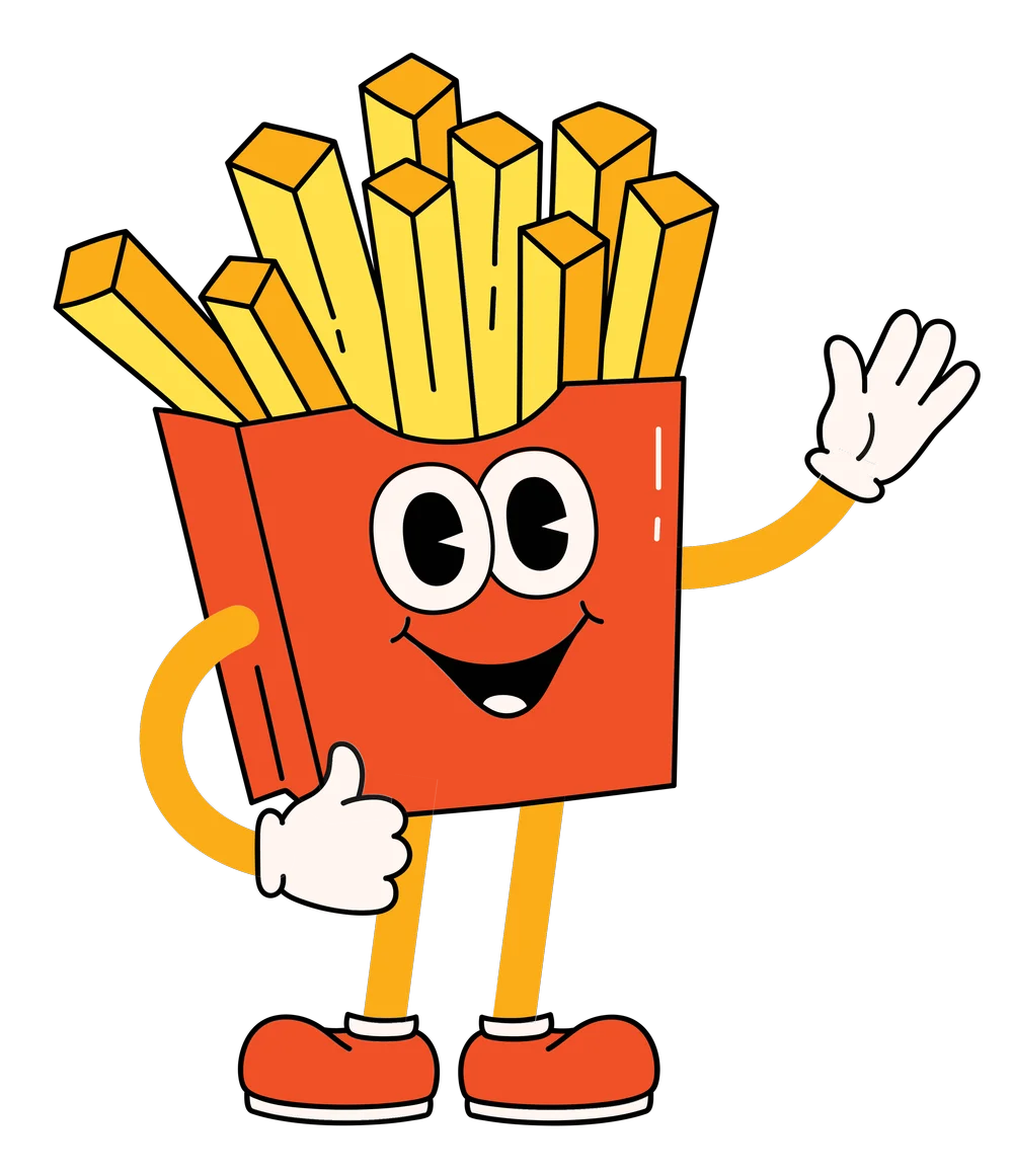 Mission Burger fries character waving